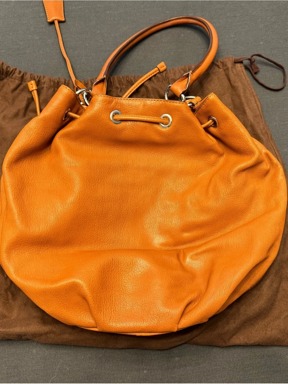 Michael Kors Orange Pebbled Leather Drawstring Hobo with Gold Hardware